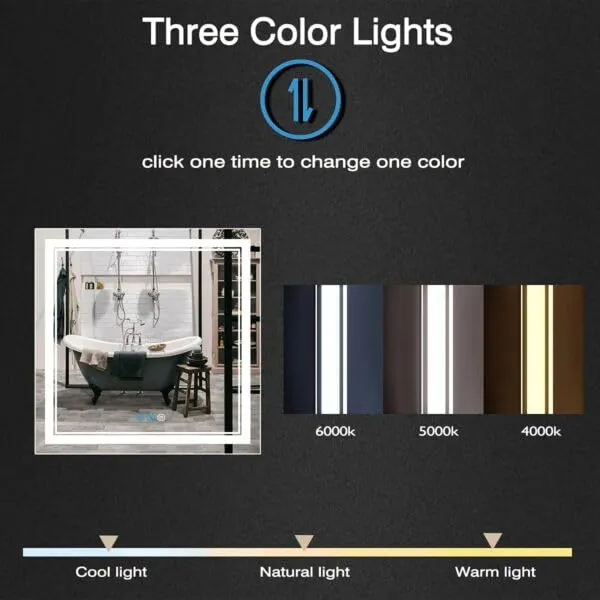 Quality Glass Square LED Mirror for Bathroom - 18 x 24 Inch with Back Light, Touch Sensor, and 3 Light Effects LED 35