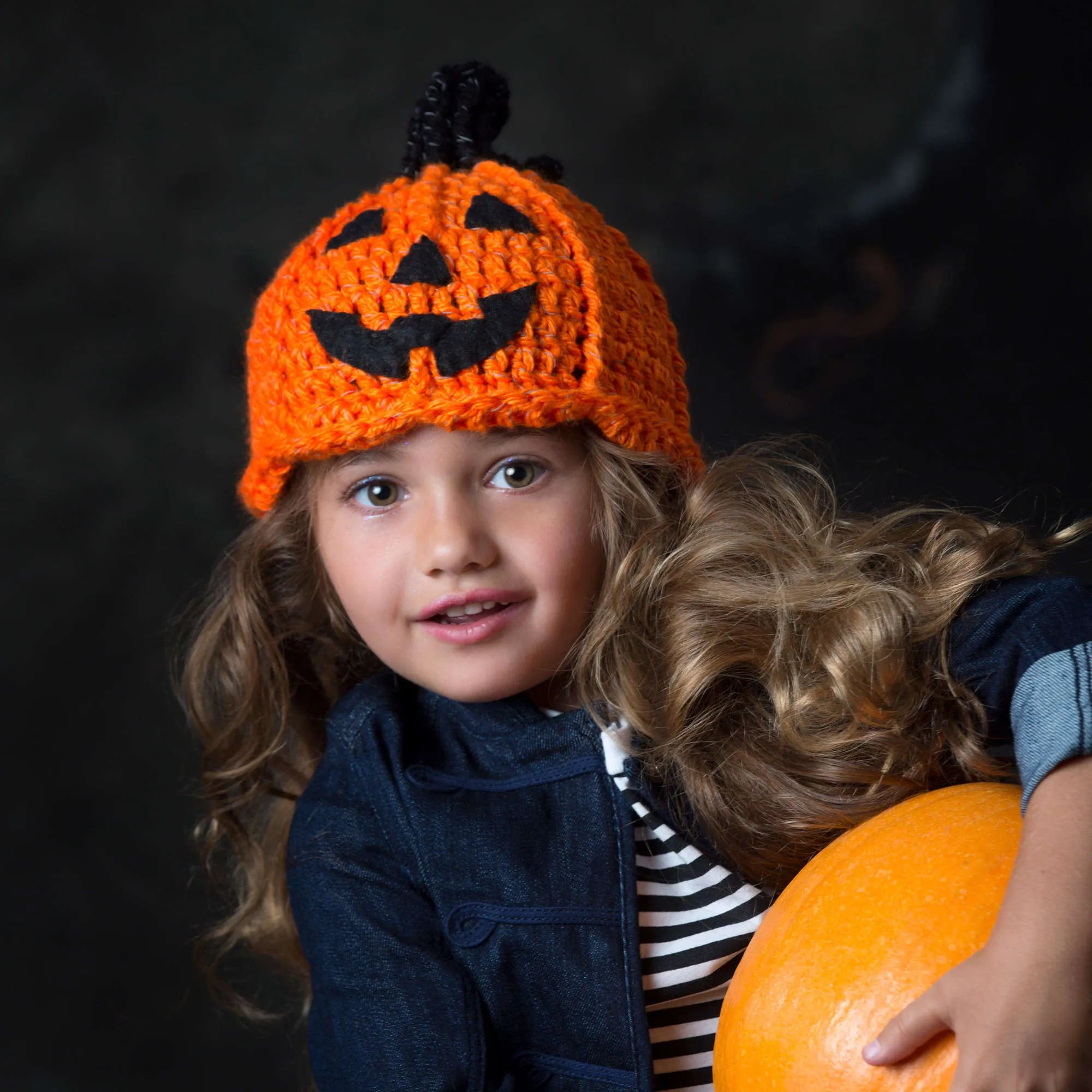 Red Heart Crochet Jack-‘o-Lantern Hat