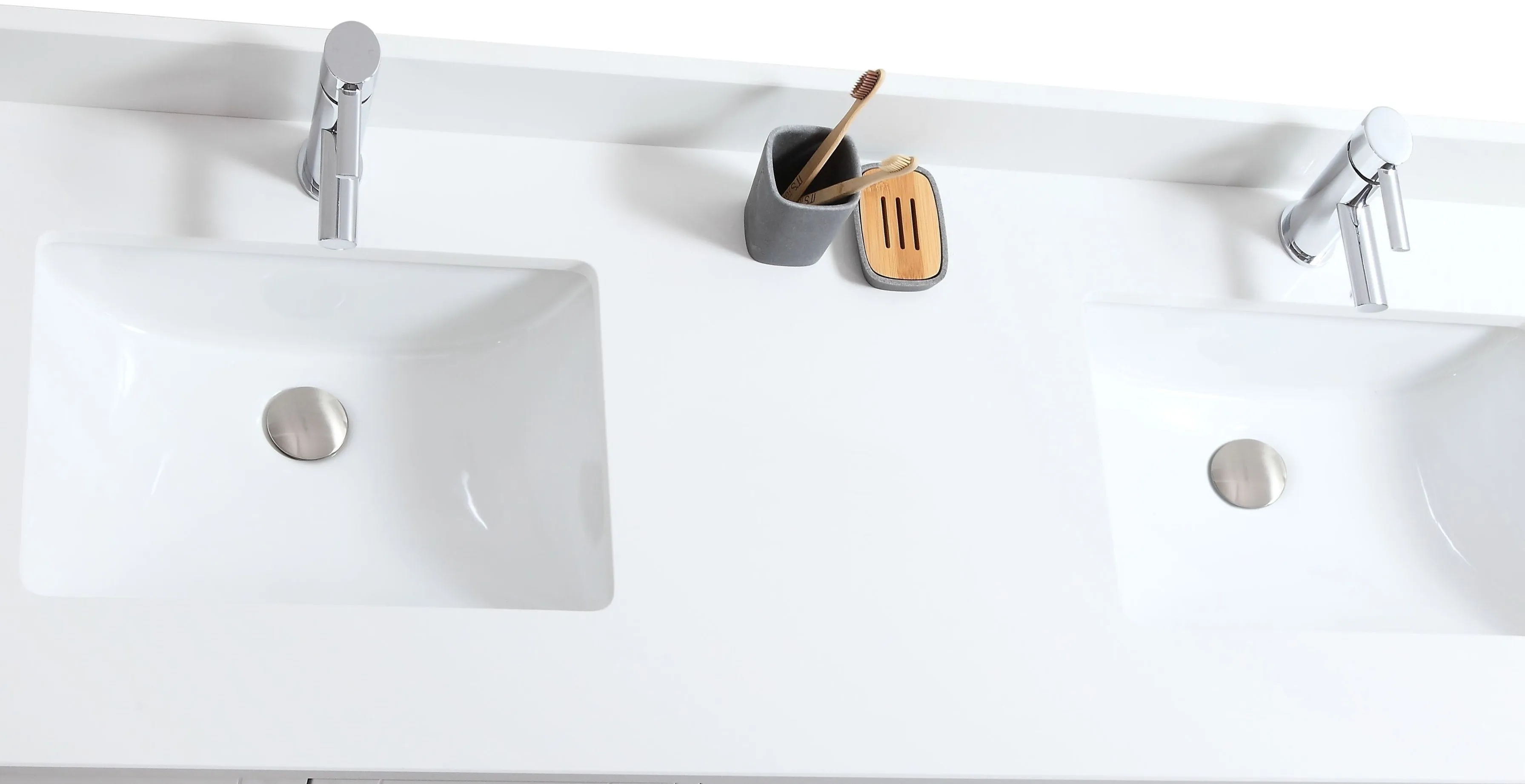 Rose- 60" Double Sink, White , Floor Standing Modern Bathroom Vanity, White Quartz Countertop