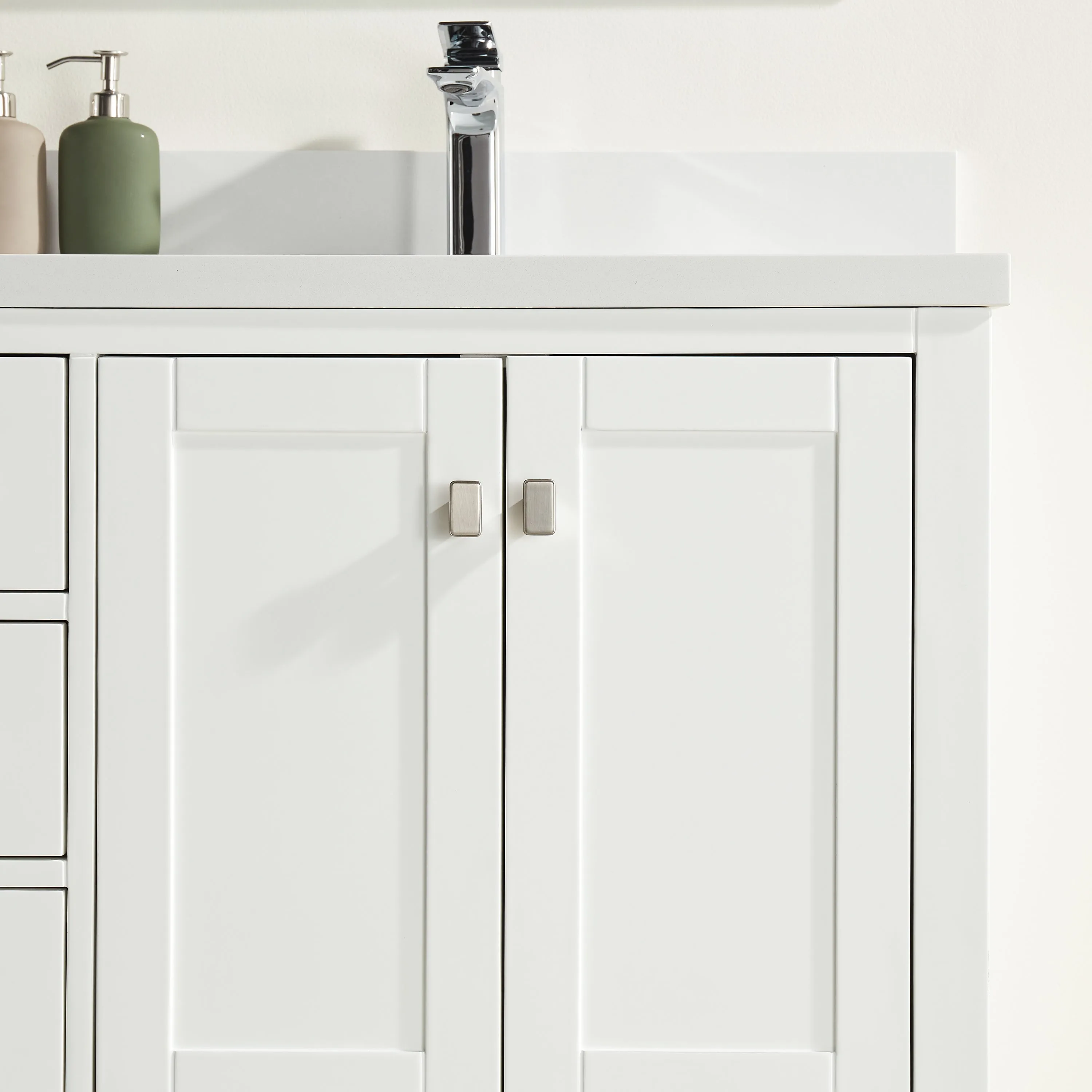 Rose- 60" Double Sink, White , Floor Standing Modern Bathroom Vanity, White Quartz Countertop