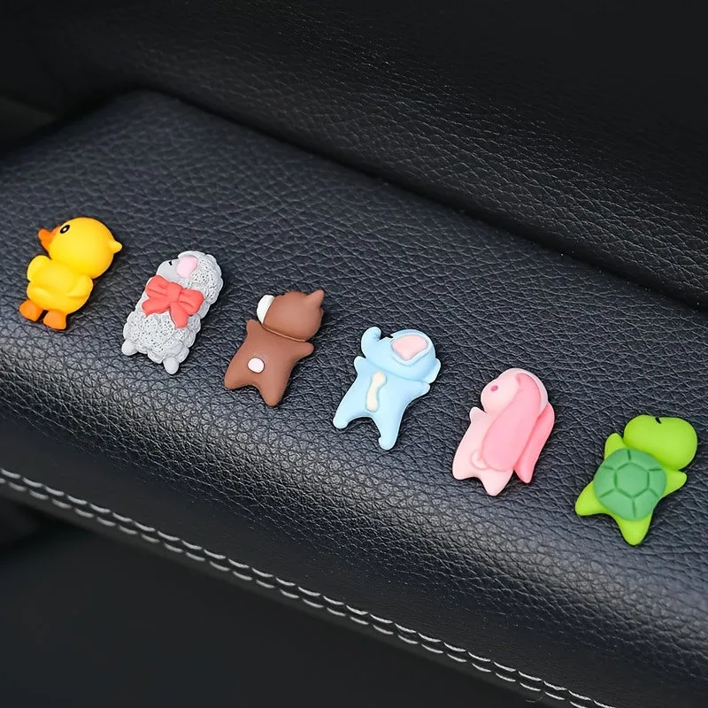 Set of 6 Mini Cartoon Car Console Decorations: Sleeping Rabbit, Sheep, Bear, Duck, Elephant, and Turtle Ornaments for Rearview Mirrors and Interior Accessories