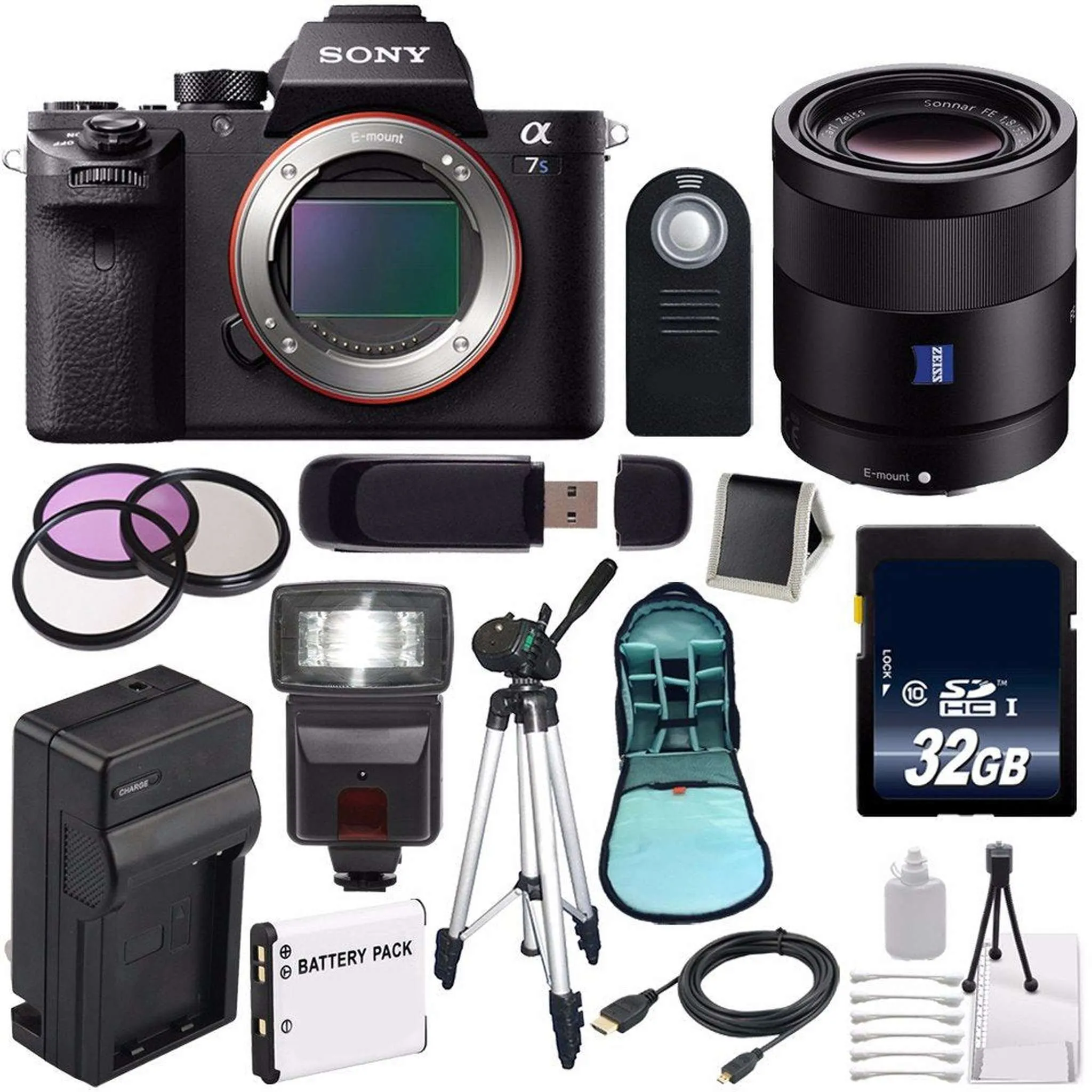 Sony Alpha a7S II a7S Mark II a7SII ILCE7SM2/B Mirrorless Digital Camera (International Model)   Sony Sonnar T FE 55mm Lens Starter Bundle