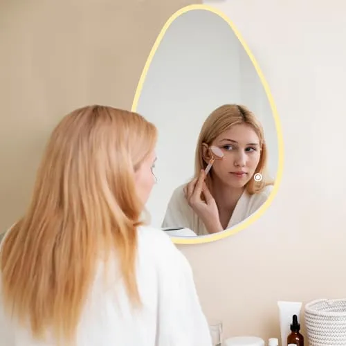 Sunsyze LED Mirror for Bathroom, Washbasin and Office, 18x24 Wall Mounted Elliptical Mirror with LED/3 Color Light (Warm, White & Natural Light) Brightness Adjustable