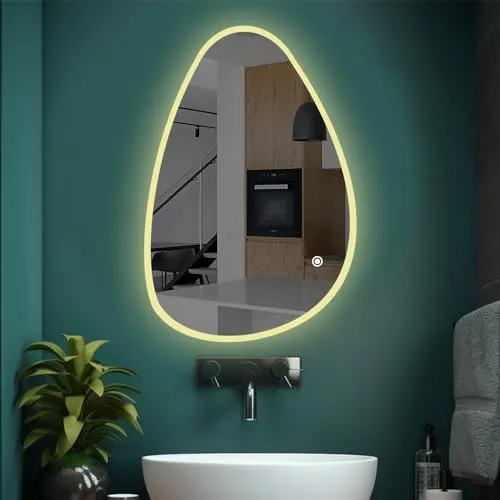 Sunsyze LED Mirror for Bathroom, Washbasin and Office, 18x24 Wall Mounted Elliptical Mirror with LED/3 Color Light (Warm, White & Natural Light) Brightness Adjustable