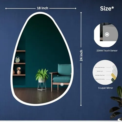 Sunsyze LED Mirror for Bathroom, Washbasin and Office, 18x24 Wall Mounted Elliptical Mirror with LED/3 Color Light (Warm, White & Natural Light) Brightness Adjustable