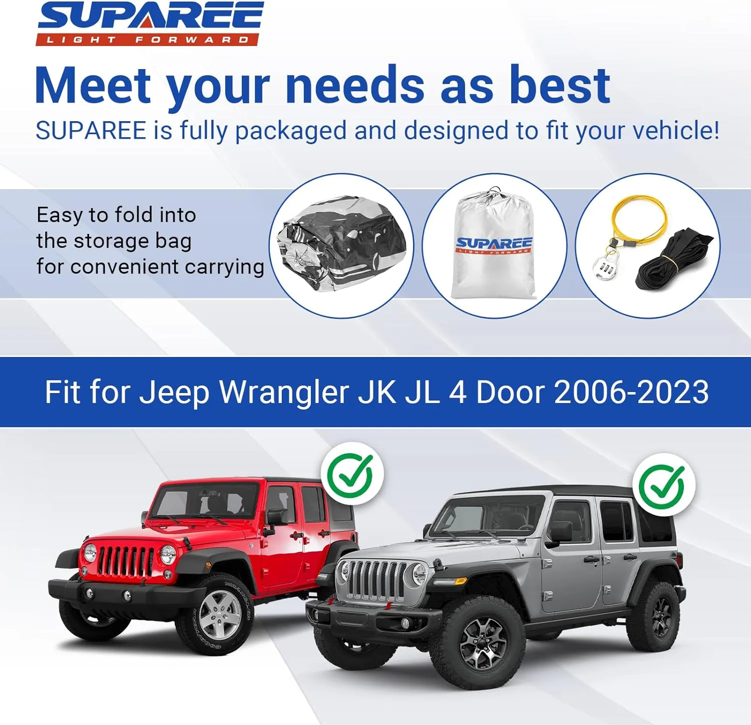 Suparee New Jeep Cover Waterproof for 2007-Later Wrangler JK JL 4 Door
