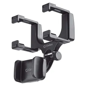 Universal Car Rear-view Mirror Mount with 360 Degree Rotating Cradle and Adjustable Brackets Compatible to iPhones, Androids and more