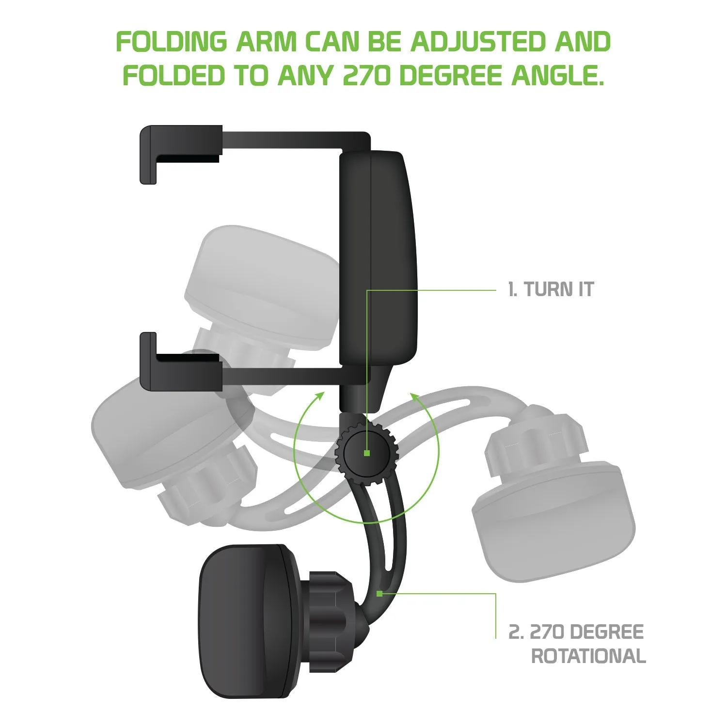 Universal Car Rear-view Mirror Mount with 360 Degree Rotating Cradle and Adjustable Brackets Compatible to iPhones, Androids and more