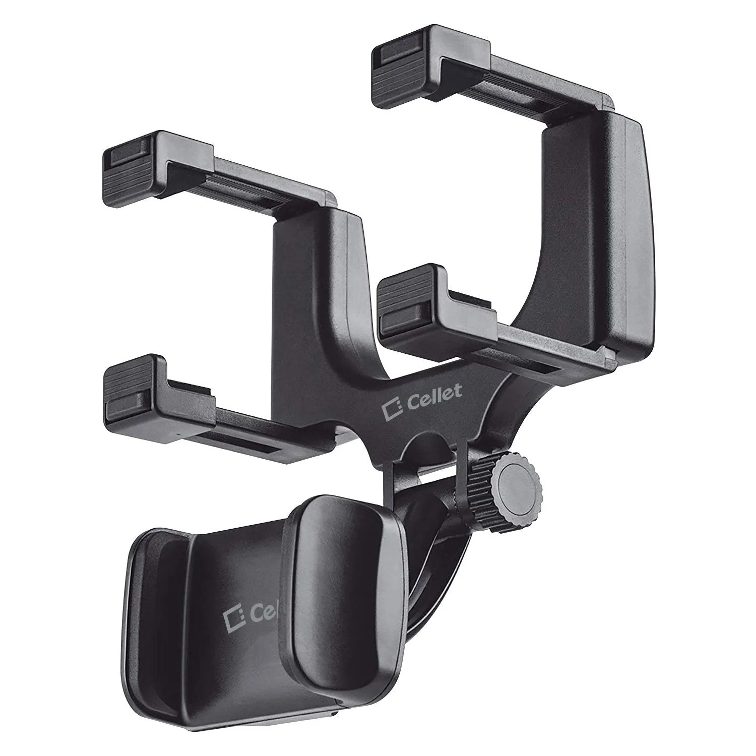 Universal Car Rear-view Mirror Mount with 360 Degree Rotating Cradle and Adjustable Brackets Compatible to iPhones, Androids and more
