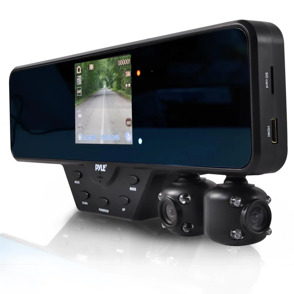 Upgraded Pyle Dual Dash Cam Car Dvr, Hd 1080P, 3.5" Lcd Display, Loop Recording, Night Vision Led, 120 Degree Wide-Angle Lens, Front & Rear View Reverse Parking, Night Vision, Waterproof, Adjustable (Plcmdvr52)