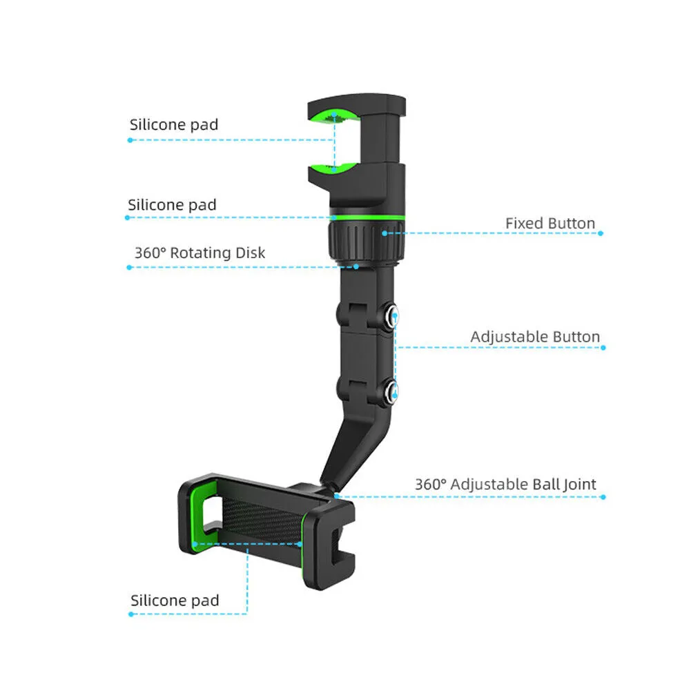 US 2-4 Multi-function Mirror Phone Holder Mount Car Rearview Rotation Adjustable
