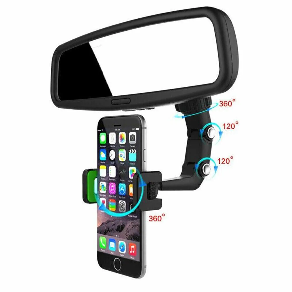 US 2-4 Multi-function Mirror Phone Holder Mount Car Rearview Rotation Adjustable