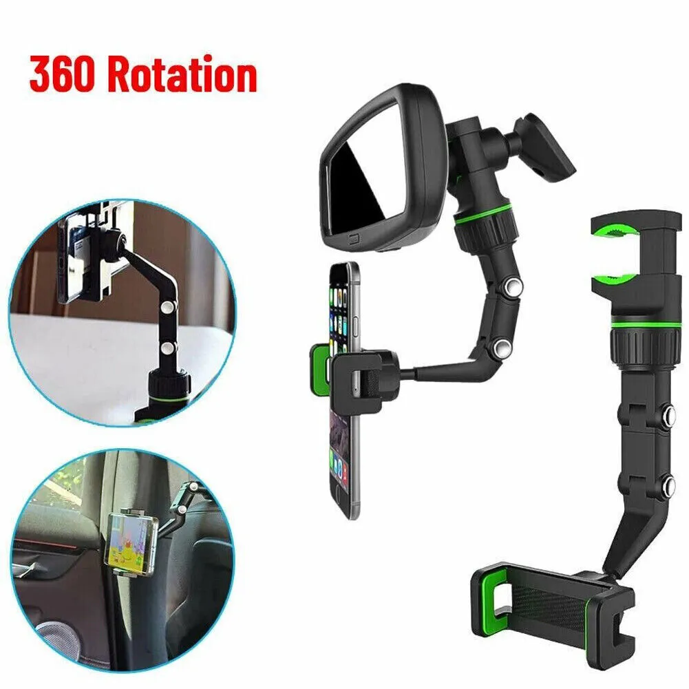 US 2-4 Multi-function Mirror Phone Holder Mount Car Rearview Rotation Adjustable
