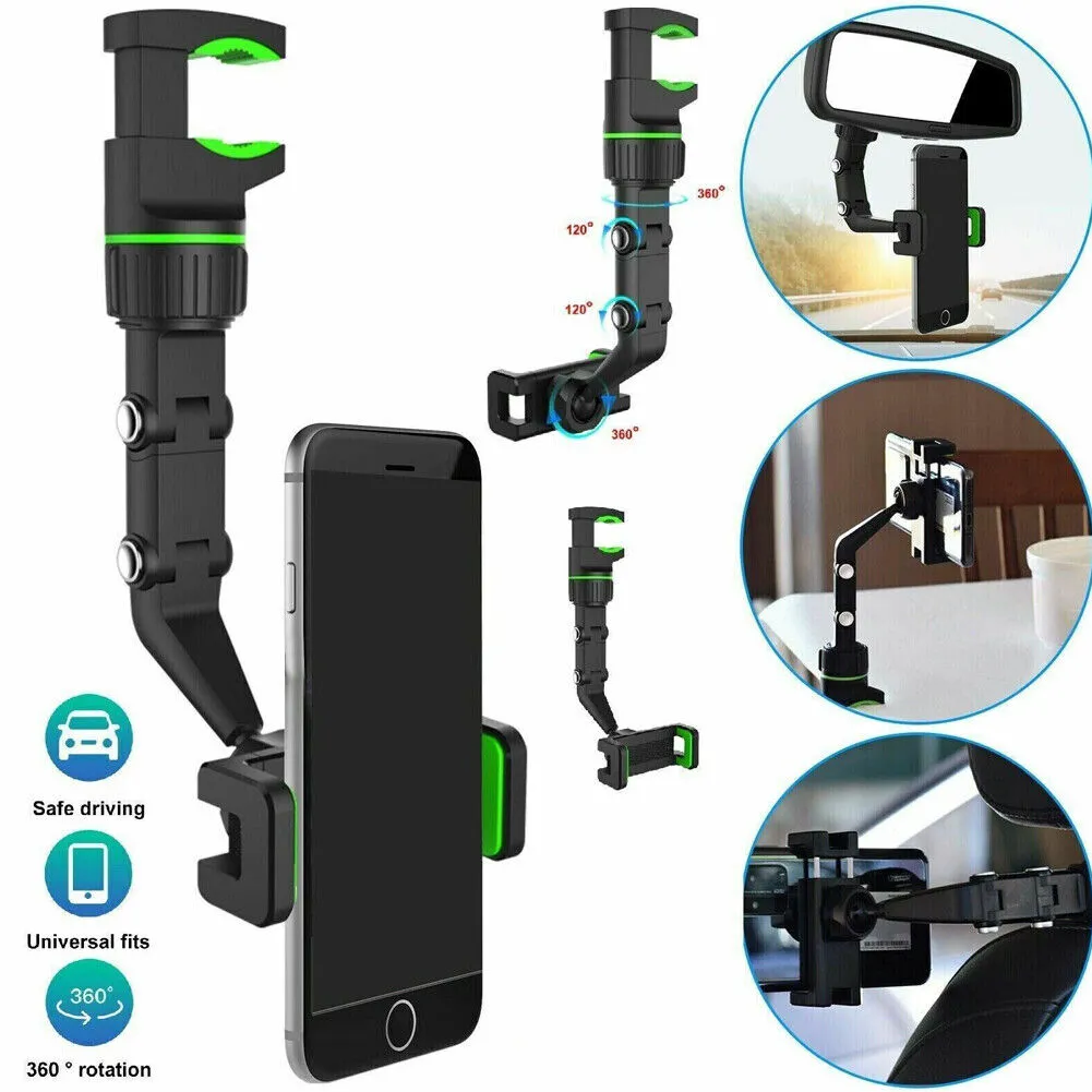 US 2-4 Multi-function Mirror Phone Holder Mount Car Rearview Rotation Adjustable