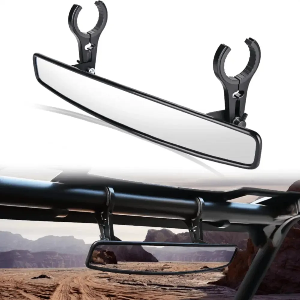 UTV Rear View Mirror 15in Wide Clear Convex Center Mirror with 3/4in 1.75in or 2in Clamps for Polaris RZR PRO XP R Pioneer Can Am Commander Maverick Kawasaki