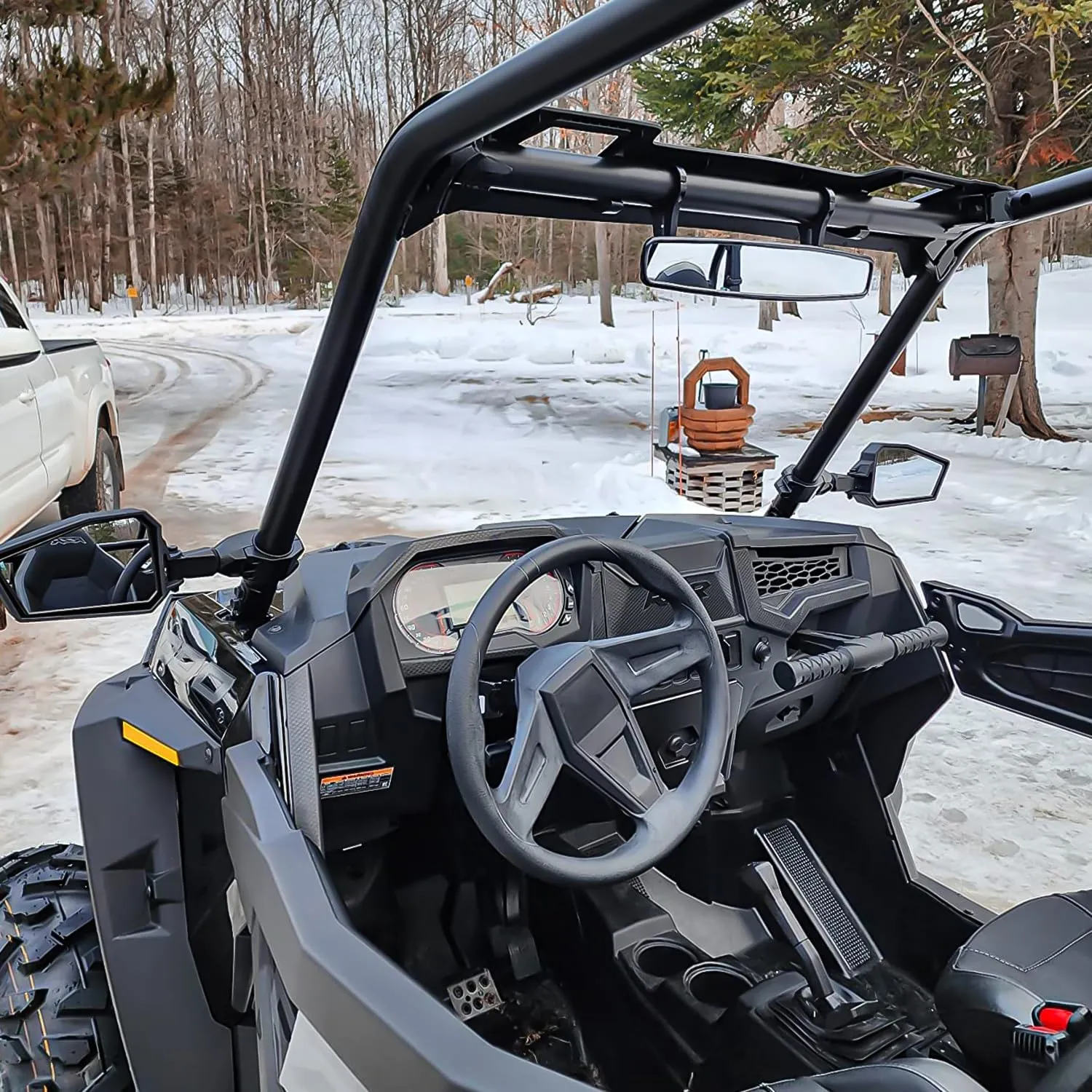 UTV Rear View Mirror 15in Wide Clear Convex Center Mirror with 3/4in 1.75in or 2in Clamps for Polaris RZR PRO XP R Pioneer Can Am Commander Maverick Kawasaki