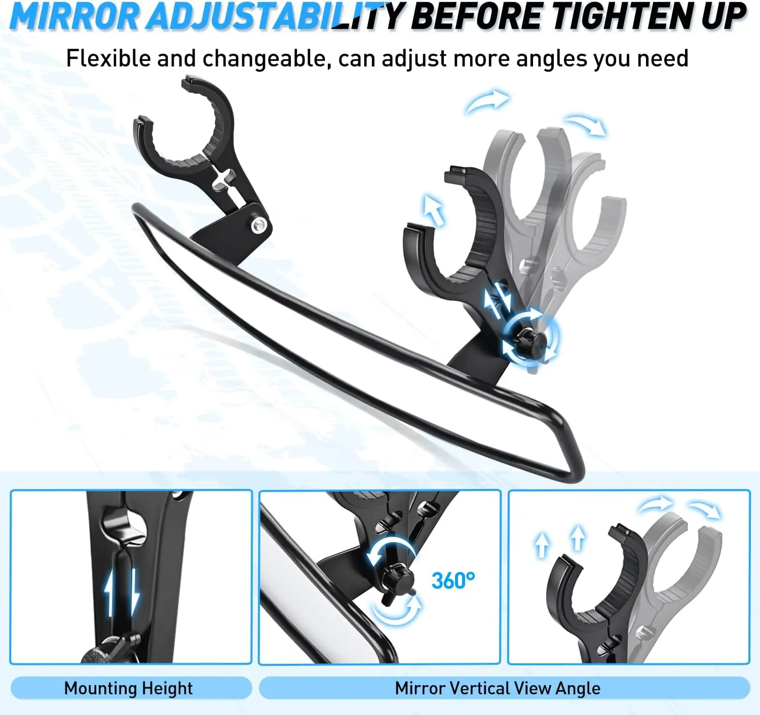UTV Rear View Mirror 15in Wide Clear Convex Center Mirror with 3/4in 1.75in or 2in Clamps for Polaris RZR PRO XP R Pioneer Can Am Commander Maverick Kawasaki