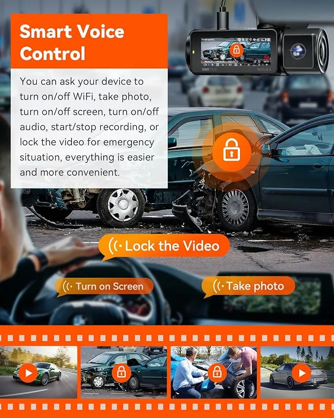 Vantrue N5 4 Channel WiFi 360° All Sides Dash Cam, STARVIS 2, IR Night Vision, 2.7K 1080P*3 Front Rear Inside Dashcam, Voice Control, GPS, 24 Hours Buffered Parking Mode Dash Camera, Support 512GB Max