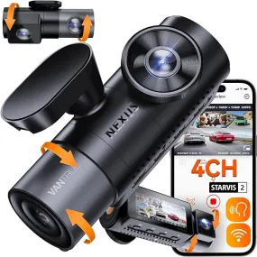 Vantrue N5 4 Channel WiFi 360° All Sides Dash Cam, STARVIS 2, IR Night Vision, 2.7K 1080P*3 Front Rear Inside Dashcam, Voice Control, GPS, 24 Hours Buffered Parking Mode Dash Camera, Support 512GB Max