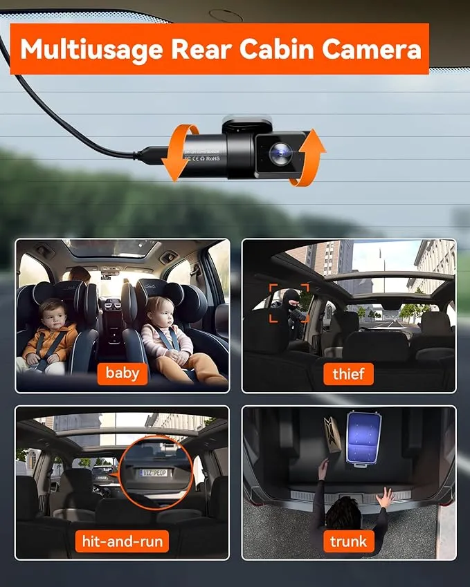 Vantrue N5 4 Channel WiFi 360° All Sides Dash Cam, STARVIS 2, IR Night Vision, 2.7K 1080P*3 Front Rear Inside Dashcam, Voice Control, GPS, 24 Hours Buffered Parking Mode Dash Camera, Support 512GB Max