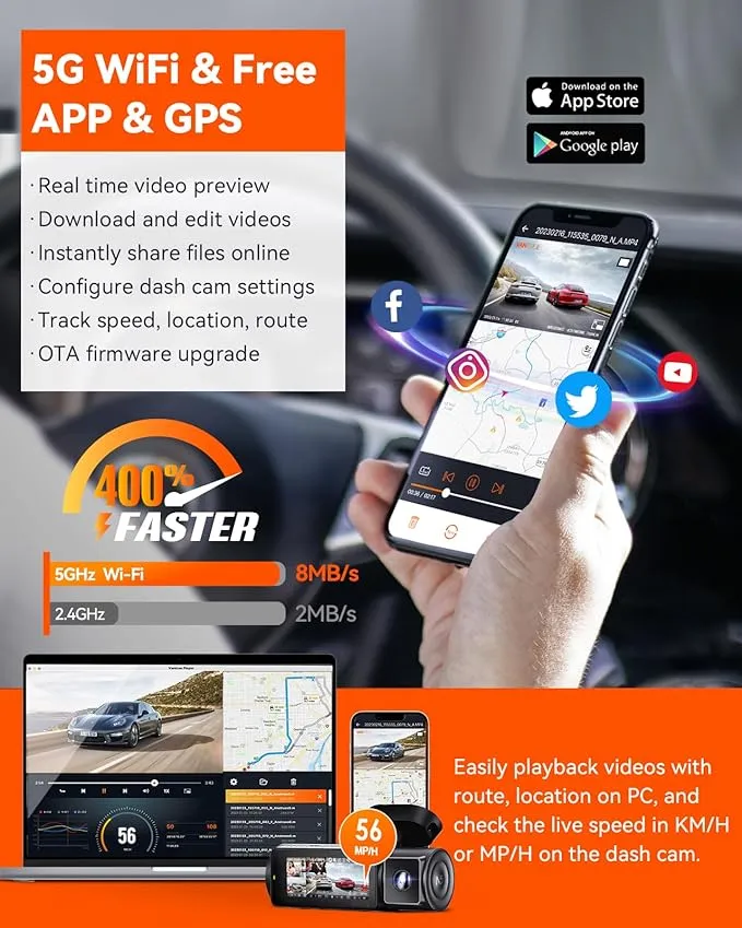 Vantrue N5 4 Channel WiFi 360° All Sides Dash Cam, STARVIS 2, IR Night Vision, 2.7K 1080P*3 Front Rear Inside Dashcam, Voice Control, GPS, 24 Hours Buffered Parking Mode Dash Camera, Support 512GB Max