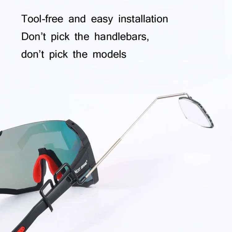 WEST BIKING Bicycle Riding Glasses Mini Rearview Mirror Multi-Angle Adjustable Flat Mirror(Black)