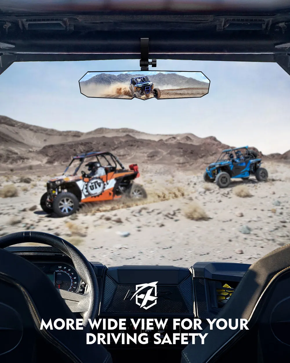 Xprite UTV Rear View Center Mirror [Fits 1.75" to 2" Rollbar] Convex 13" or 17" Wide Valiant Series