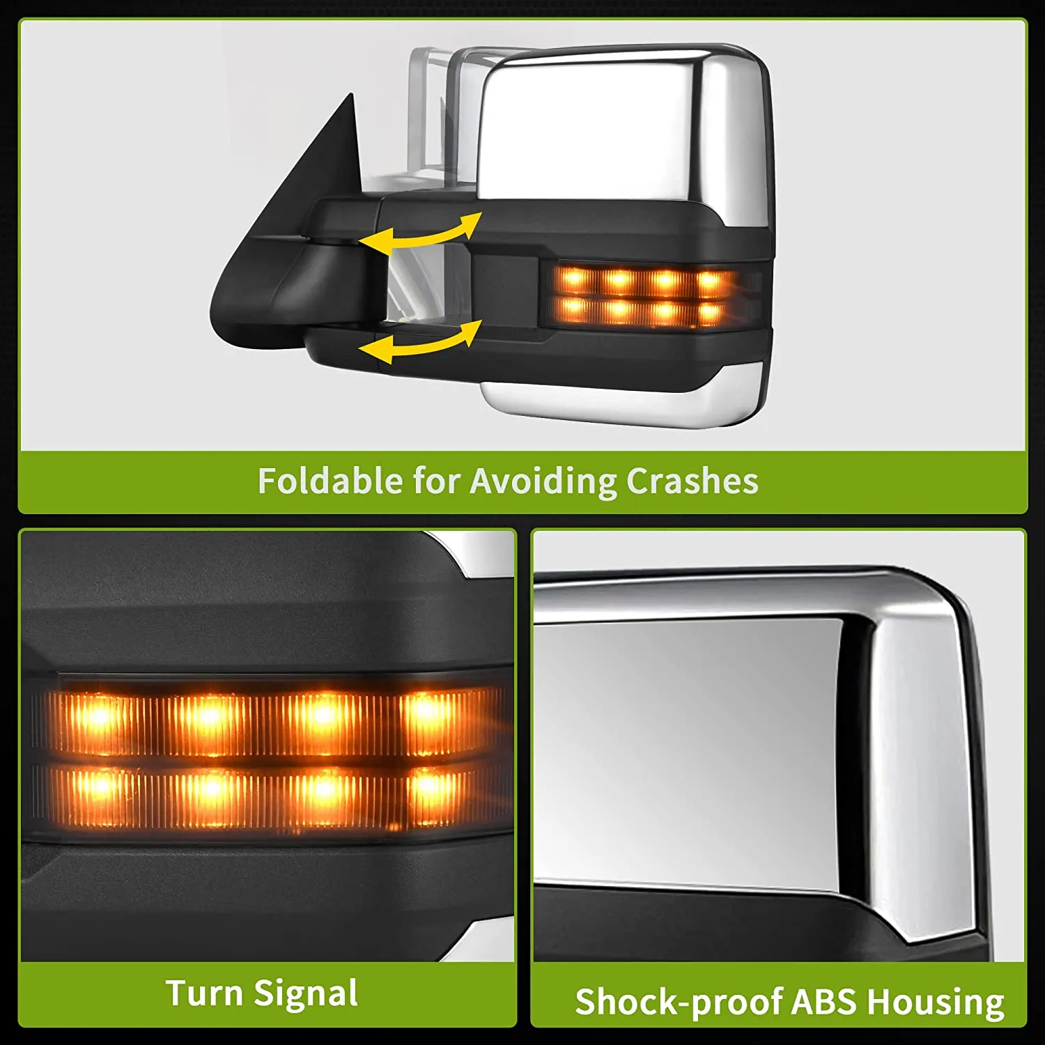 YITAMOTOR® 1999-2002 Chevy Silverado Sierra 1500 2500, 2001-2002 GMC Yukon XL Denali Towing Mirrors with LED Turn Signal Light
