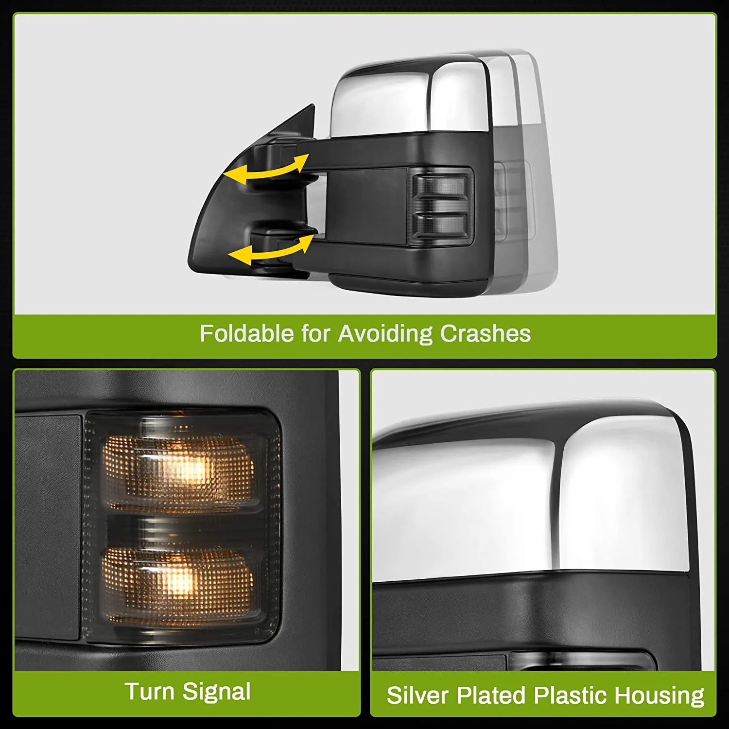 YITAMOTOR® 1999-2007 Ford F250 F350 F450 F550 Super Duty Towing Mirrors, LED Turn Signal Power Heated Telescoping Trailer