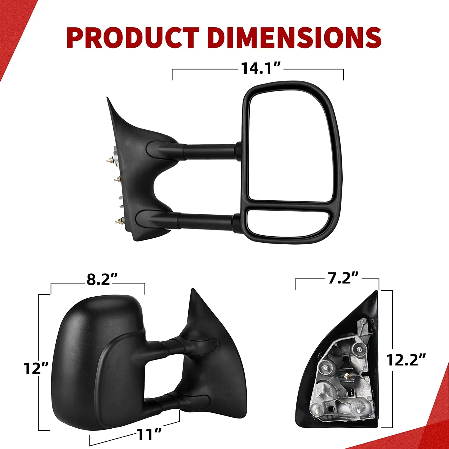 YITAMOTOR® 1999-2016 Ford F250 F350 F450 F550 Super Duty, 2000-2005 Ford Excursion Tow Mirrors