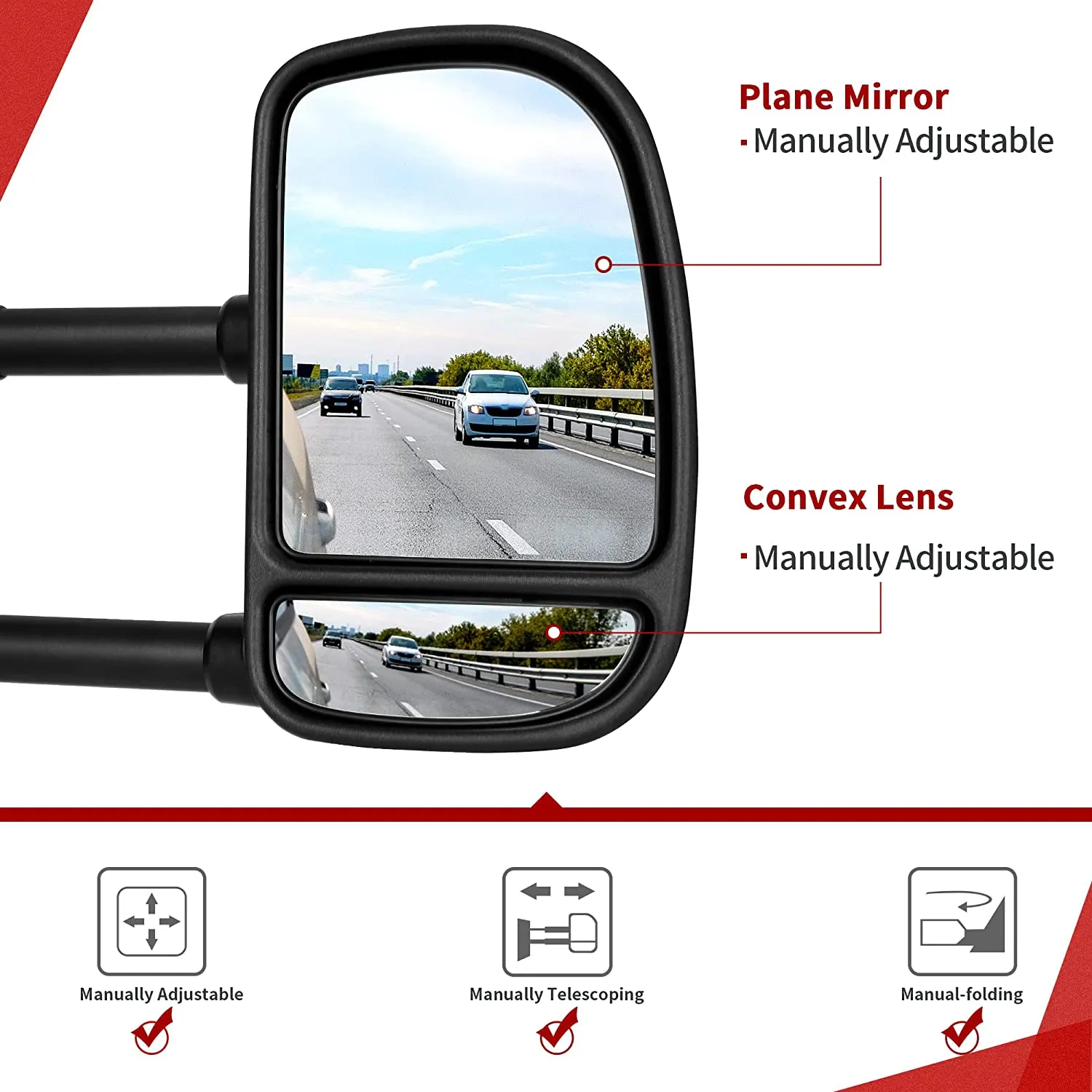 YITAMOTOR® 1999-2016 Ford F250 F350 F450 F550 Super Duty, 2000-2005 Ford Excursion Tow Mirrors