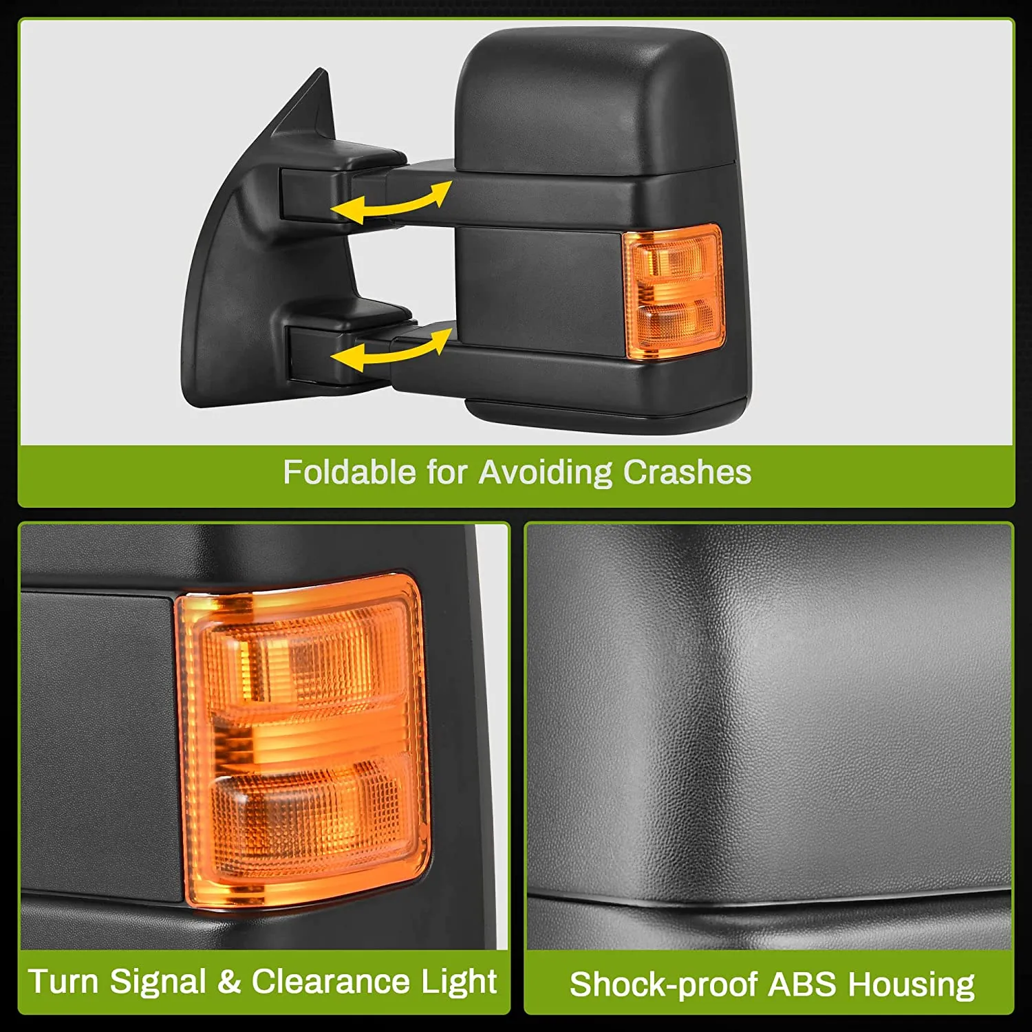 YITAMOTOR® 2008-2016 Ford F250 F350 F450 F550 Super Duty Towing Mirrors with Amber Turn Signal Light