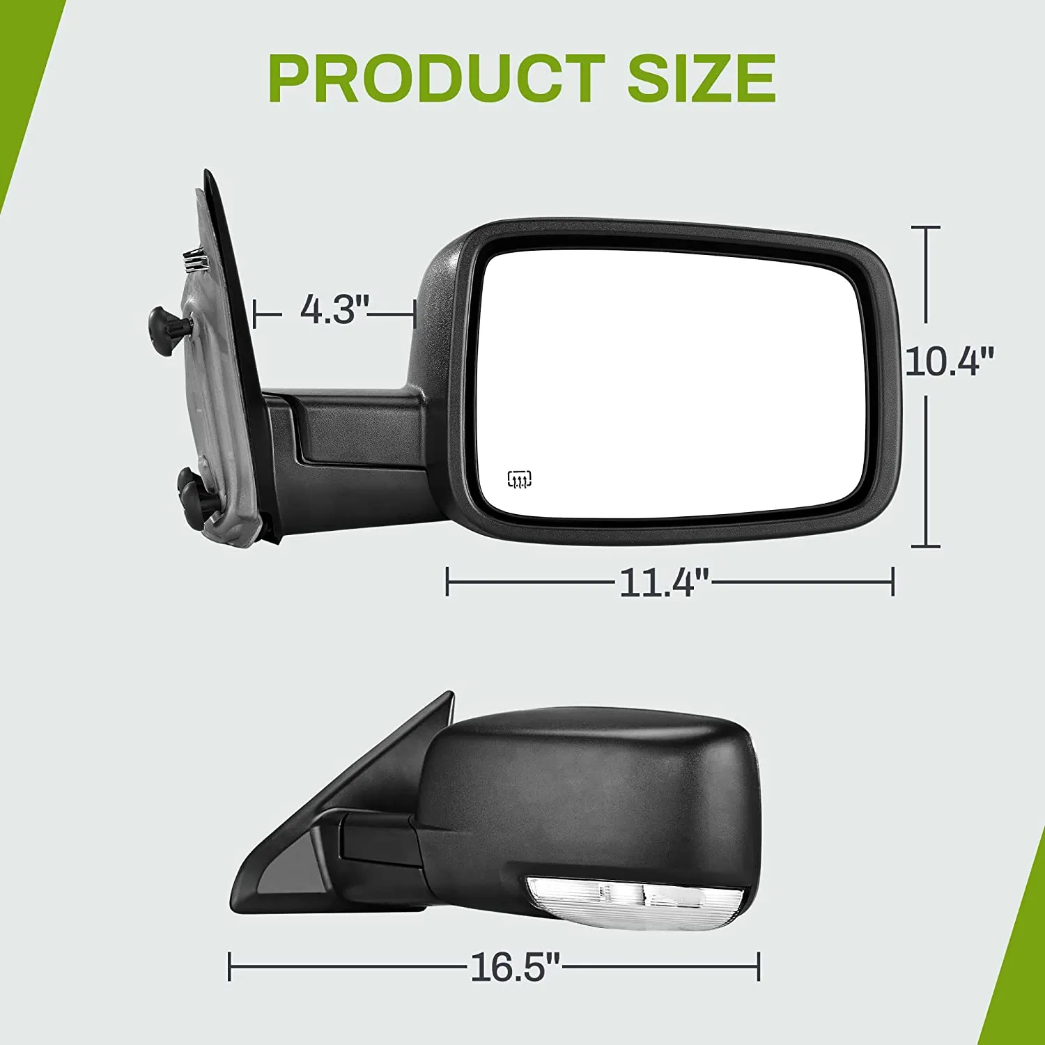 YITAMOTOR® 2009-2016 Dodge Ram 1500, 2010-2016 Ram 2500-5500, Right Passenger Side Mirror Power