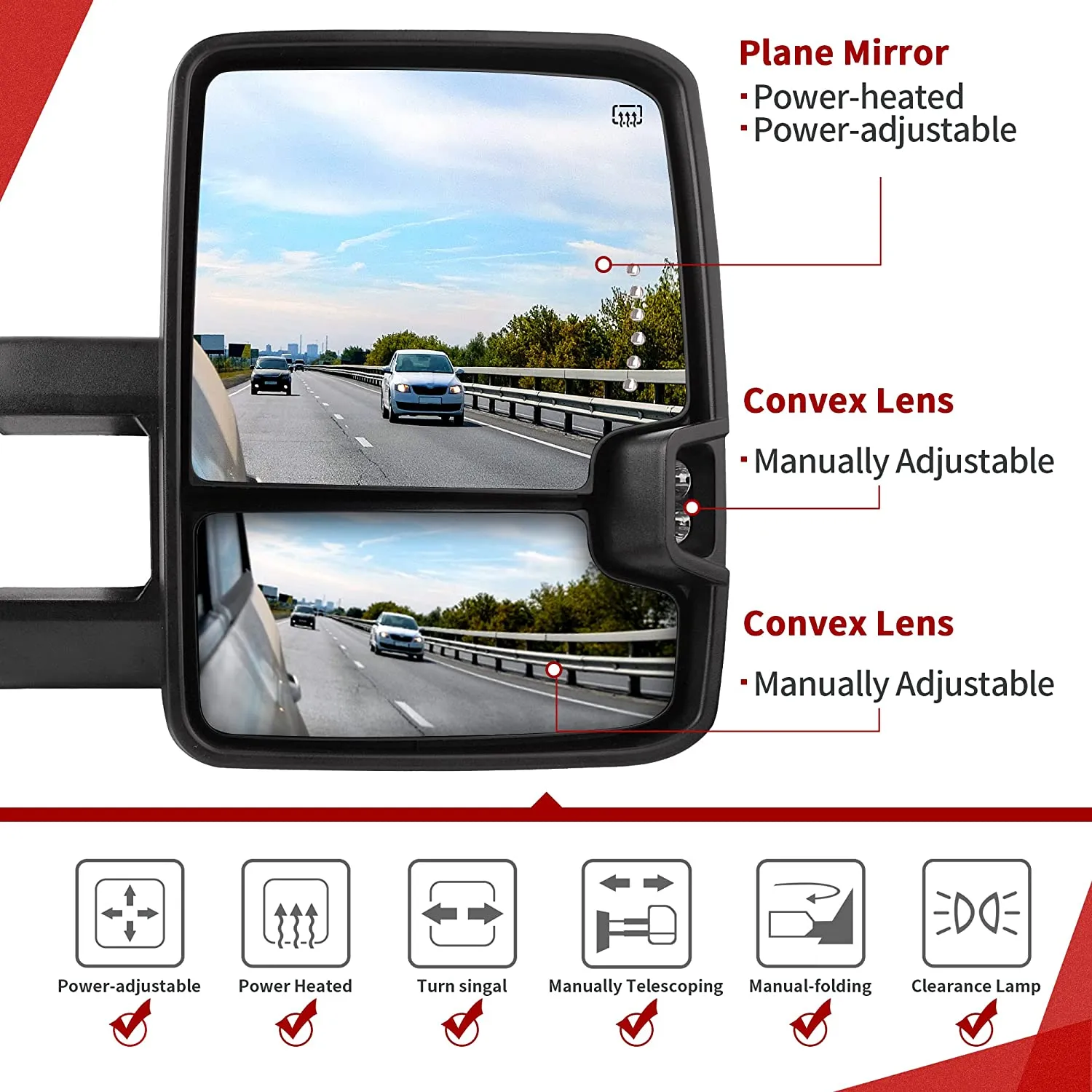YITAMOTOR® 2014-2018 Chevy Silverado 1500 GMC Sierra 1500, 15-18 Silverado 2500 HD,3500 HD Towing Mirrors