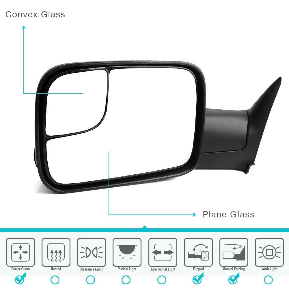 YITAMOTOR® Tow Mirrors For 94-97 Dodge Ram 1500 2500 3500, Power-adjusted and Power-heated