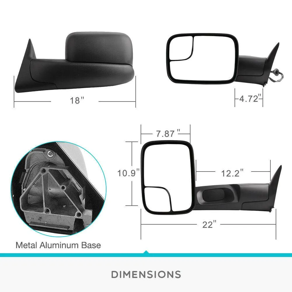 YITAMOTOR® Tow Mirrors For 94-97 Dodge Ram 1500 2500 3500, Power-adjusted and Power-heated