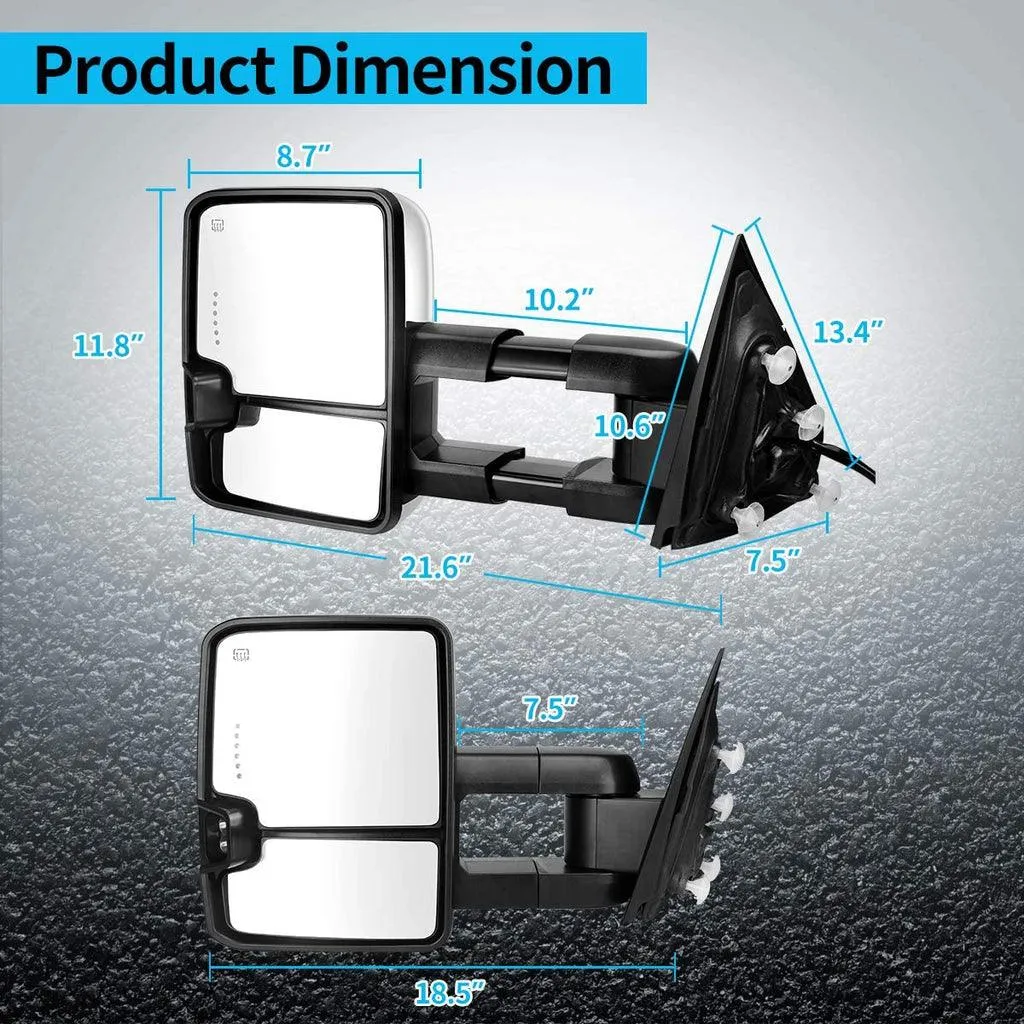 YITAMOTOR® Towing Mirrors Compatible with 2014-2018 Chevy Silverado GMC Sierra 1500, 2015-2018 Silverado/Sierra 2500HD 3500HD Pickup, Tow Mirrors with Power Heated Turn Signal Light LH RH Side Pair