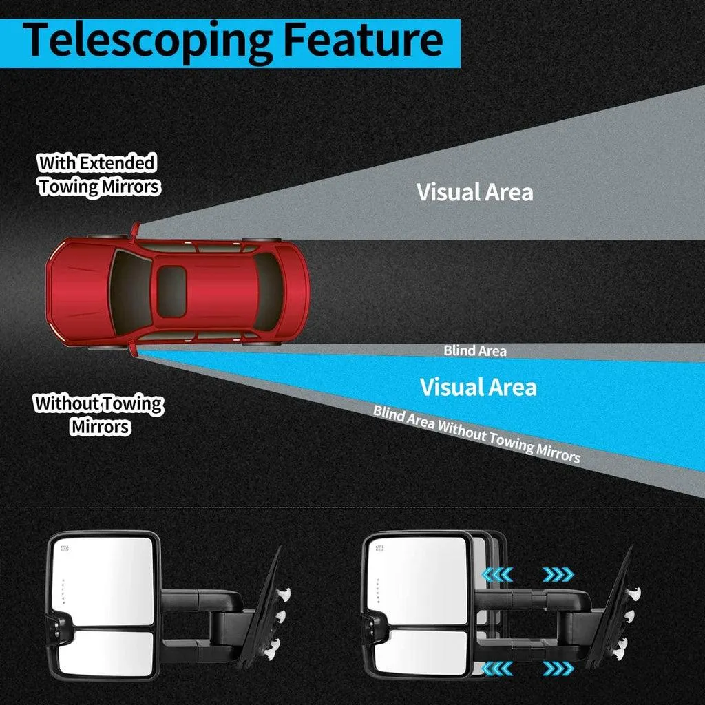 YITAMOTOR® Towing Mirrors Compatible with 2014-2018 Chevy Silverado GMC Sierra 1500, 2015-2018 Silverado/Sierra 2500HD 3500HD Pickup, Tow Mirrors with Power Heated Turn Signal Light LH RH Side Pair